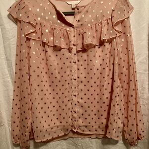 Pink Ruffled Polka Dot Blouse